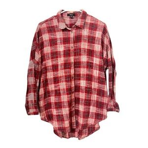 2/$30 Very J - Red Plaid Long Sleeve Button Down Shirt Size Small
